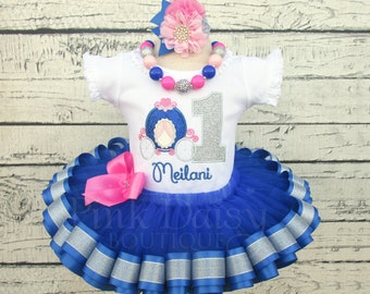 Cinderella Birthday Outfit - Pink Blue Silver - Royal Princess Tutu Outfit - Carriage - Pumpkin Coach - Ribbon Trimmed Tutu - First Birthday