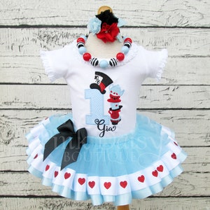 Alice in Wonderland Birthday Outfit - Alice in ONEderland Tutu - Blue Black Red Hearts - Mad Hatter - Tea Party - Unbirthday - 1st Birthday