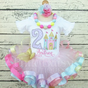 Princess Birthday Tutu Outfit - Princess Castle - Royal Birthday - Second Birthday - 2nd Birthday - Ribbon Trim Tutu - Applique Shirt