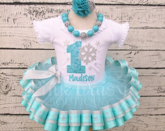 Winter ONEderland Outfit Girl - Winter ONEderland Tutu - Winter ONEderland First Birthday Dress - Snowflake - Teal Aqua Silver Ribbon Tutu