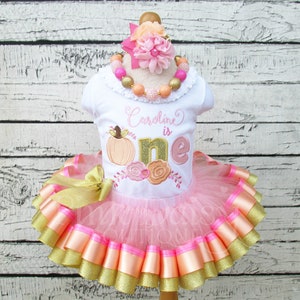 Pumpkin 1st Birthday Outfit - Pumpkin Tutu Set - Ribbon Trim Tutu - First Birthday - Our Little Pumpkin - Pumpkin ONE - Flowers - Floral