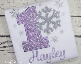 Snowflake Birthday Shirt - Winter ONEderland - Lavender and Silver - Sparkle Snowflake Shirt - First Birthday Outfit - Winter Wonderland Tee