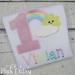 Rainbow Birthday Shirt - First Birthday Shirt Girl - Pastel Rainbow with Sunshine - Personalized Applique Shirt - 1st Birthday Outfit Girls