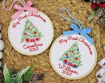 Baby's First Christmas Ornament - Personalized Christmas Ornament - My First Christmas Keepsake Ornament - Embroidered Christmas Ornament