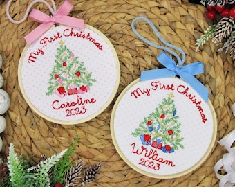 Baby's First Christmas Ornament - Personalized Christmas Ornament - My First Christmas Keepsake Ornament - Embroidered Christmas Ornament