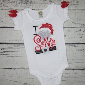 RTS Christmas Bodysuit 12m Ready to Ship I Love Santa Embroidered Christmas Outfit for Baby Girl with Ruffles and Bows 12 months image 1