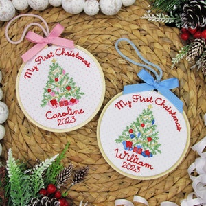 Adorno navideño para el primer bebé - Adorno navideño personalizado - Adorno navideño de recuerdo - Adorno navideño bordado