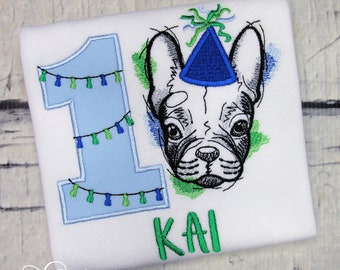 Dog Birthday Shirt Boy - French Bulldog - Birthday PAWty - Dog Birthday Shirt - First Birthday - Frenchie - Embroidered - 1st Birthday Boy