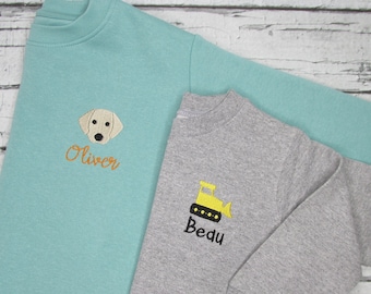 Kids Personalized Sweatshirt - Puppy Sweatshirt - Custom Crewneck - Embroidered Sweater - Birthday Gift - Mini Design - Chest Monogram
