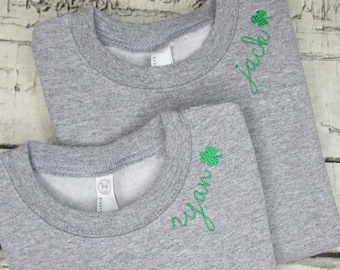 Kids Monogrammed Collar Sweatshirt - Crewneck Sweatshirt with Name on Collar - Chain Stitch - Personalized Sweat Shirt - Embroidered Sweater
