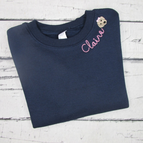 Kids Monogrammed Collar Sweatshirt - Crewneck Sweatshirt with Name on Collar - Chain Stitch - Personalized Sweat Shirt - Embroidered Sweater