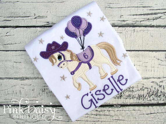 Horse Birthday Shirt Girl - Purple Lavender Silver - Applique Shirt - Cowgirl Theme - Rodeo Party - Personalized Shirt - Embroidered Tee Il_570xn
