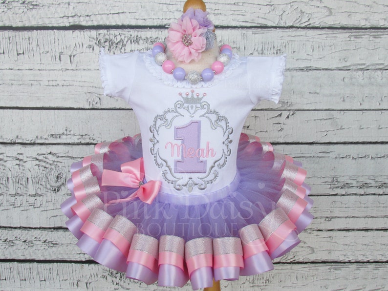 Pink /& Gold Baby Deer 1st Birthday Ribbon Trimmed Tutu Appliqué Outfit