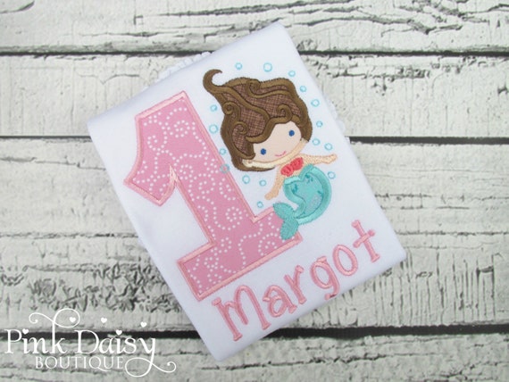 Mermaid Birthday Shirt - Pink and Aqua Mermaid Birthday Shirt - Under the Sea Birthday - Beach Birthday - Mermaid Appliqué Birthday Shirt Il_570xn