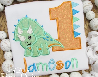 Dinosaur Birthday Shirt for Boys - Personalized Triceratops Birthday Outfit - Custom Embroidered Shirt for Toddler Boy - 1st Birthday
