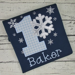 Winter ONEderland Birthday Shirt for Boys - Snowflake Birthday Shirt - Blue and Silver - First Birthday - Applique Shirt - Embroidered Shirt
