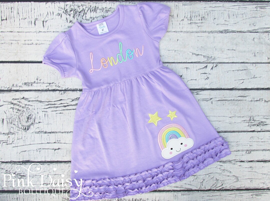 Pastel Rainbow Dress Applique Dress Baby Girls Toddlers Ruffles