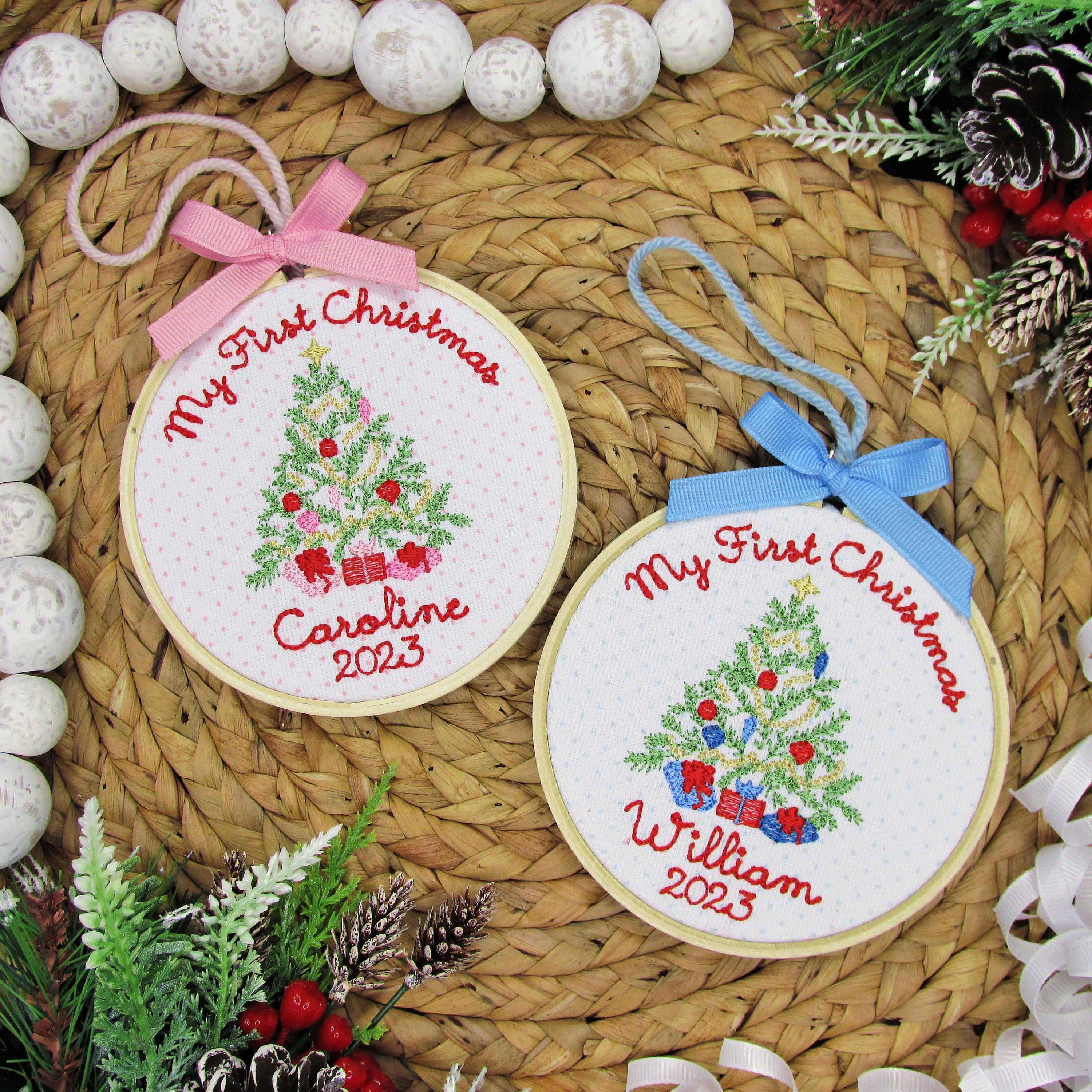 Baby's First Christmas Ornament - Personalized Christmas Ornament - My First Christmas Keepsake Ornament - Embroidered Christmas Ornament