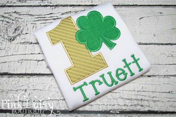 Shamrock Birthday Shirt Boy - Green and Gold - Applique Shirt - Embroidered Shirt - St Patricks Day Birthday - First Birthday - 1st Birthday Il_570xn