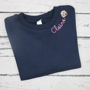 Kids Monogrammed Collar Sweatshirt - Crewneck Sweatshirt with Name on Collar - Chain Stitch - Personalized Sweat Shirt - Embroidered Sweater image 1