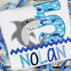 Shark Birthday Shirt - Boys Shark Birthday Shirt - Personalized Shark Shirt for Boys - 5th Birthday - Under the Sea Applique Shirt - Ocean