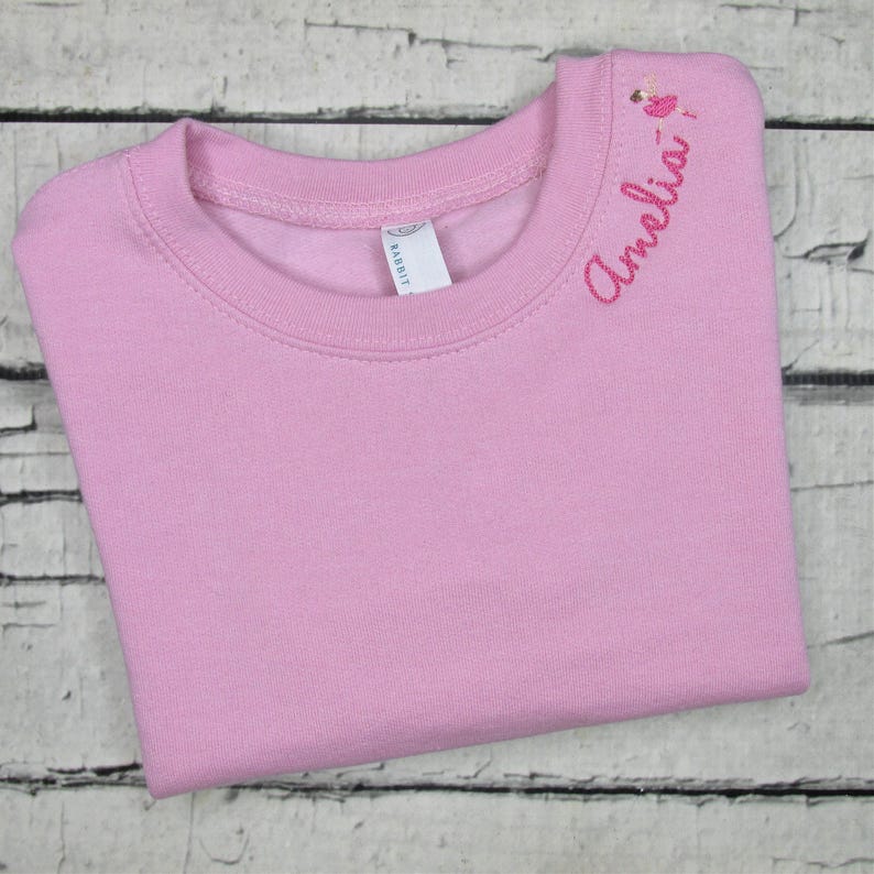 Kids Monogrammed Collar Sweatshirt - Crewneck Sweatshirt with Name on Collar - Chain Stitch - Personalized Sweat Shirt - Embroidered Sweater image 10