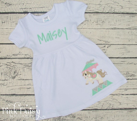 Carousel Birthday Dress - Carousel Dress - Carousel Horse Dress - Applique Dress - Mint Pink Silver - Carnival - State Fair - 1st Birthday Il_570xn