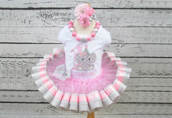 Pink /& Gold Baby Deer 1st Birthday Ribbon Trimmed Tutu Appliqué Outfit