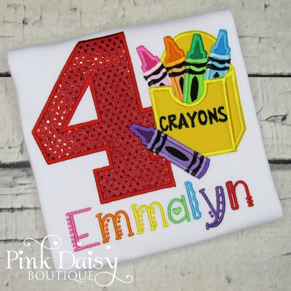 Crayon Birthday Shirt Girl Rainbow Colors Coloring Birthday Art
