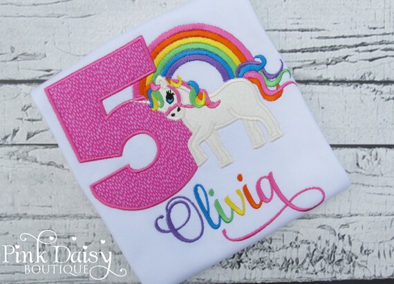 Girls Birthday Shirt - Unicorn Birthday Shirt - Bright Rainbow Unicorn Shirt - Appliqué Birthday Shirt - Embroidered Shirt Il_570xn