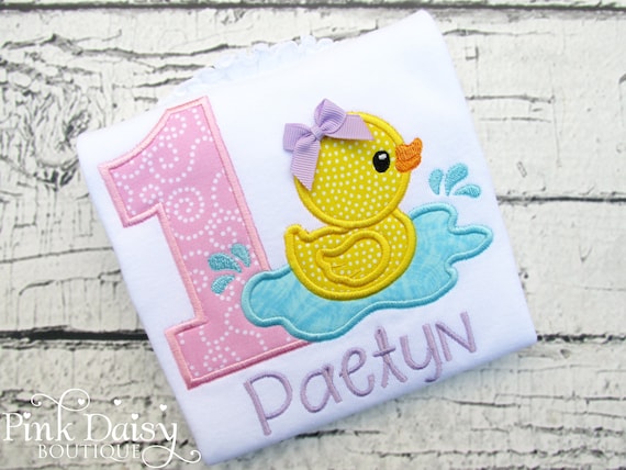 Rubber Ducky Birthday Shirt - Rubber Duckie - Duck - Pink Blue Lavender Yellow - Personalized - Applique Shirt - First Birthday Outfit Il_570xn