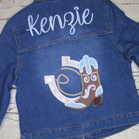 Personalized Jean Jacket for Girls with Cowgirl Boot, Rope, and