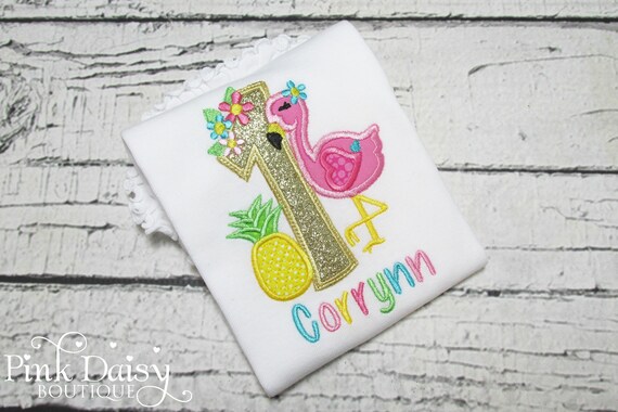 Flamingo Birthday Shirt - Pineapple - Flamingle - Tropical Chic - Floral - Flowers - Personalized Applique Shirt - 1st Birthday - First Bday Il_570xn