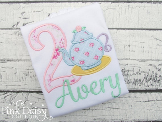 Birthday Shirt. Tea Party in Floral and Pastels. Personalized Birthday Shirt or Bodysuit. Shabby Floral Roses. Pink, Blue, Mint. Il_570xn
