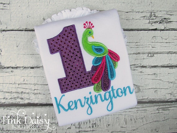 Peacock Birthday Shirt - Peacock Applique Shirt - Embroidered Shirt - Personalized Shirt - First Birthday - 1st Birthday Tee - Peacock Shirt Il_570xn