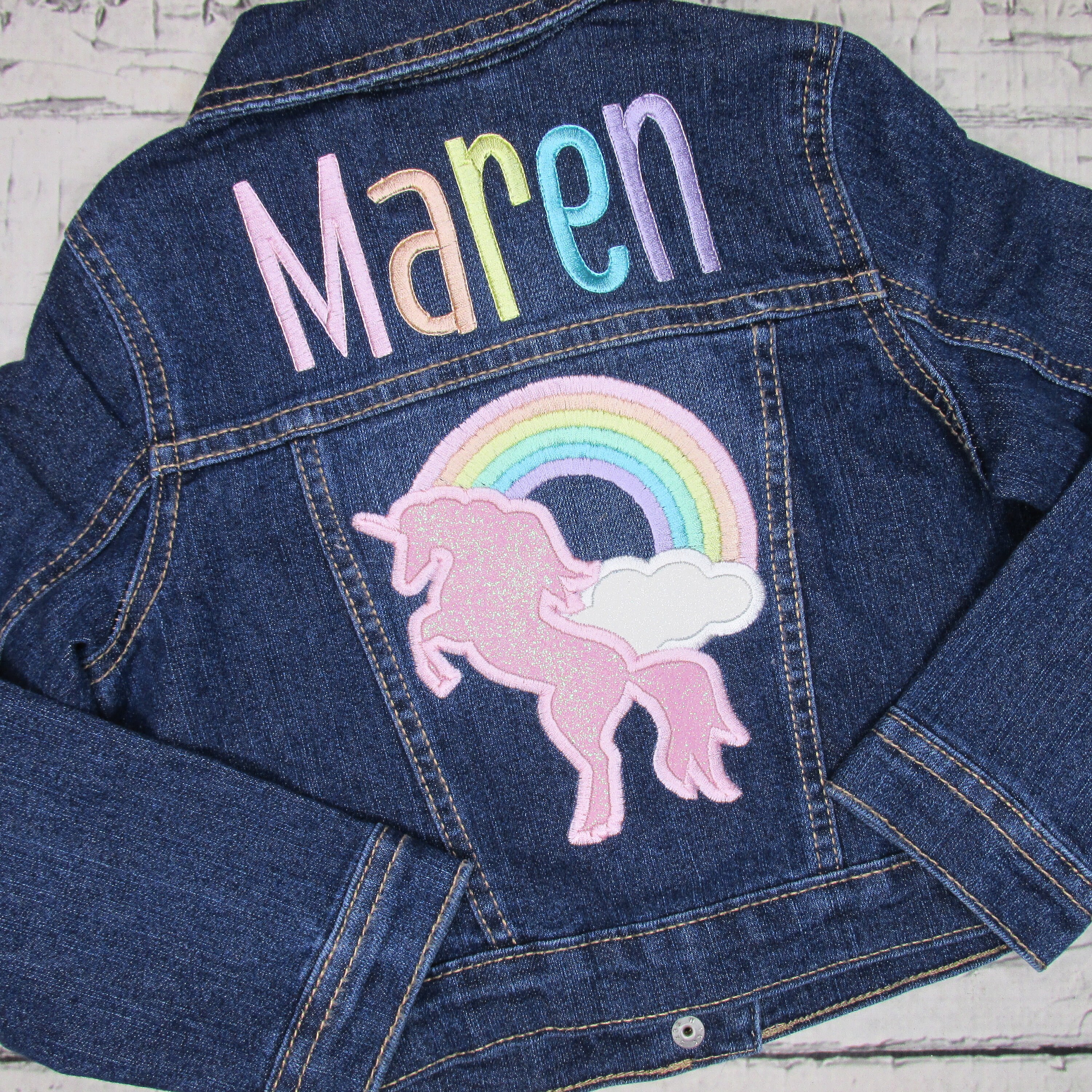 PERSONALIZED KIDS Denim Jackets Embroidered Rocket Rainbow 