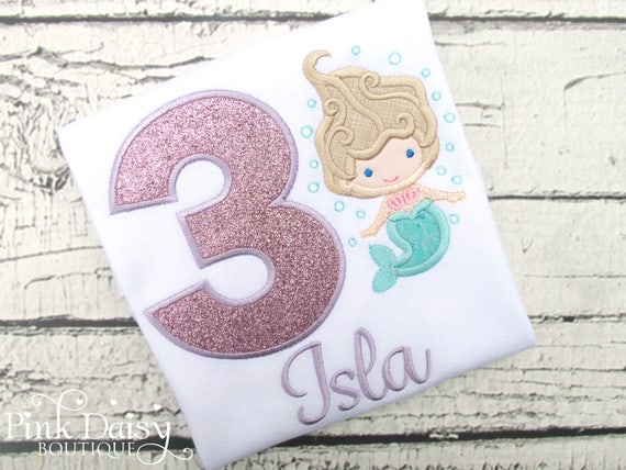 Girls Mermaid Birthday Shirt - Lavender Pink Aqua Mermaid Birthday Shirt - Under the Sea Birthday - Beach Birthday - Monogrammed Shirt Il_570xn