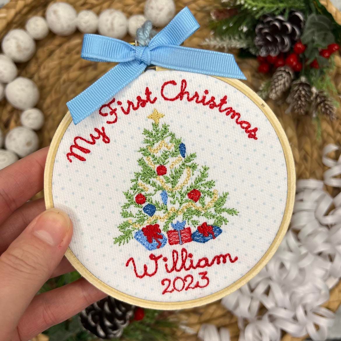 Embroidered Christmas Ornament for Baby Boy - Baby&#39;s First Christmas - Personalized Christmas Ornament - First Christmas Keepsake Ornament