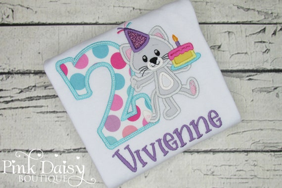 Cat Birthday Shirt - Kitty Birthday Shirt - Applique Shirt - 2nd Birthday - Embroidered Tee - Second Birthday - Personalized - Kitten Shirt Il_570xn