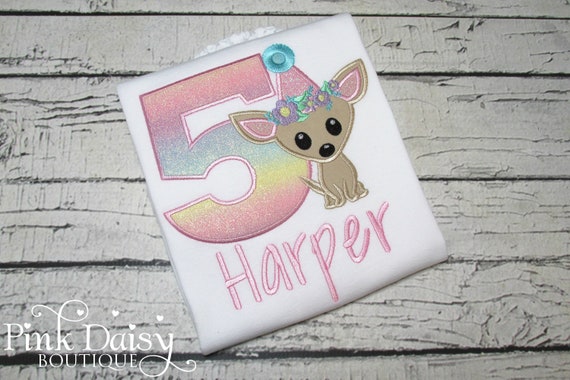 Girls Chihuahua Birthday Shirt - Puppy Pawty - Pastel Rainbow - 5th Birthday Shirt - Doggie Shirt - Flowers - Floral - Personalized Shirt Il_570xn