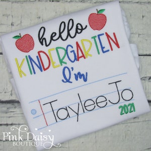 Back to School Shirt (ANY GRADE) - Hello Kindergarten - Primary Colors - First Day of School - Embroidered Shirt - Personalized School Shirt