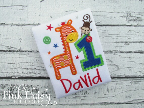 Boys Fun to Be One Birthday Shirt - Giraffe - Monkey - First Birthday - Zoo - Jungle - Animals - Circus - Personalized Applique Shirt Il_570xn