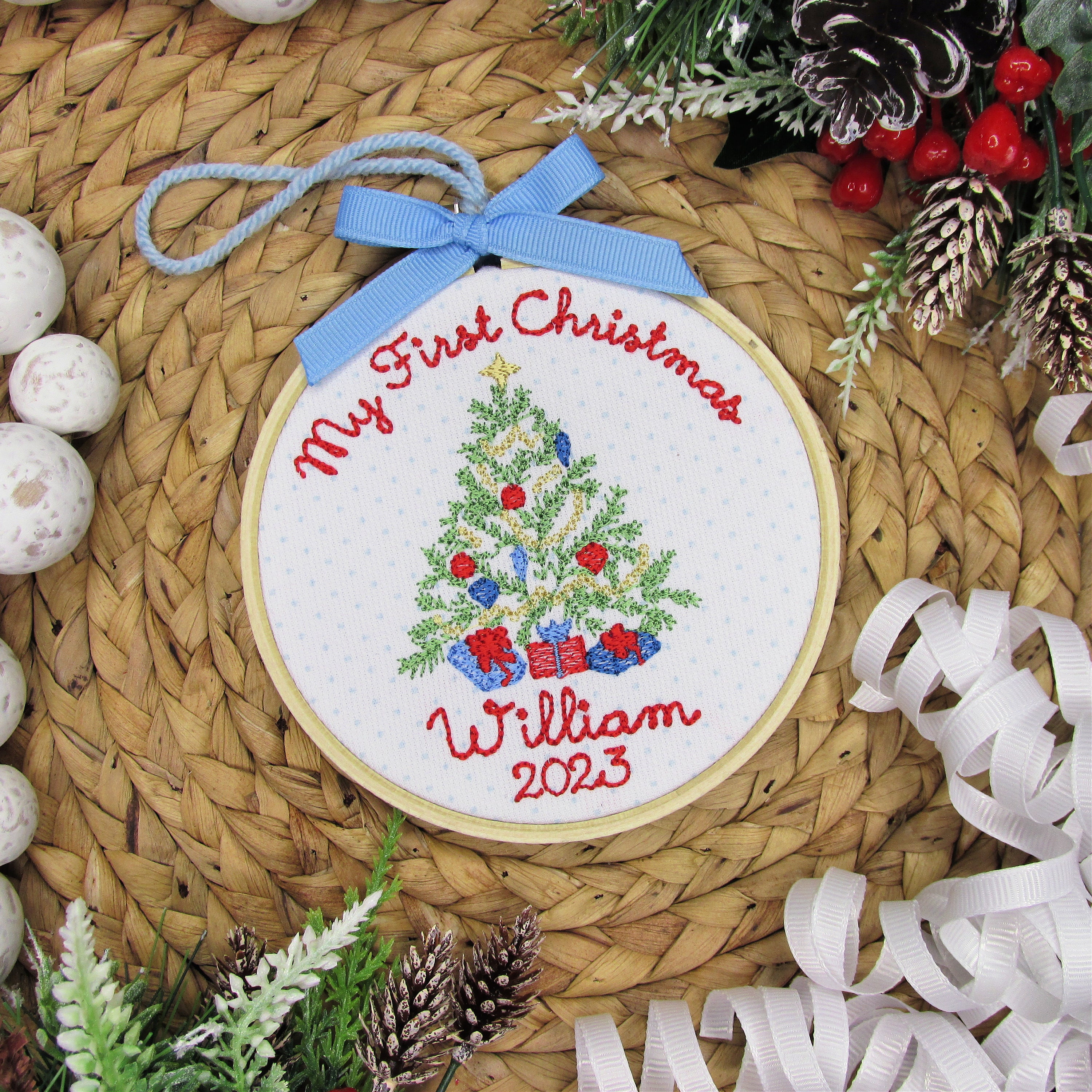 Embroidered Christmas Ornament for Baby Boy - Baby&#39;s First Christmas - Personalized Christmas Ornament - First Christmas Keepsake Ornament