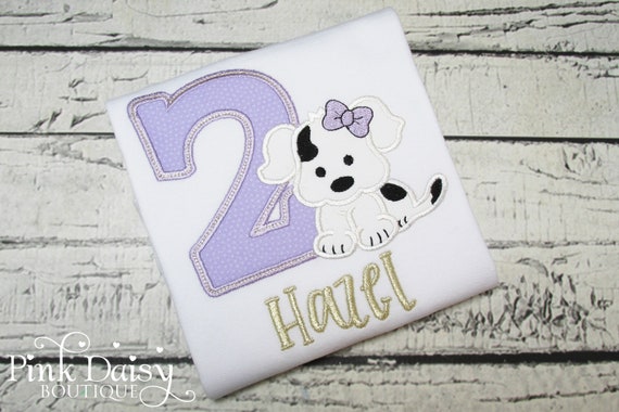 Puppy Birthday Shirt - Dog Shirt - Puppy Theme - Ages 1-9 - Purple and Gold - Girls Puppy Party - Puppy Paw-ty - Personalized Applique Shirt Il_570xn