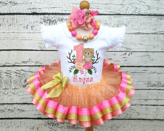 peach first birthday outfit
