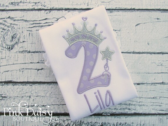 Birthday Shirt. Lavender and Silver Princess Shirt. Princess Crown and Wand. Star Wand. Fairy Wand. Personalized Embroidered Birthday Shirt. Il_570xn