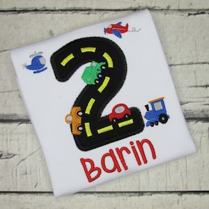 Things That Go Birthday Shirt for Boy (any age) - Car, Truck, Airplane, Helicopter, Dump Truck, Train, 2nd Birthday Shirt - Embroidered Tee