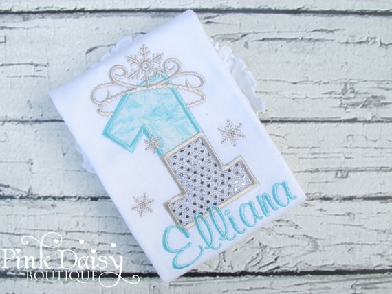 Girls Snowflake Birthday Shirt - Aqua and Sparkly Silver Snowflake - Frozen Birthday - Ice Princess - Snow Queen - Winter ONEderland Shirt Il_570xn
