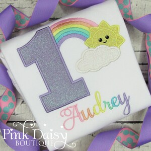 Rainbow Birthday Shirt - First Birthday Shirt Girl - Pastel Rainbow with Sunshine - Personalized Applique Shirt - 1st Birthday Outfit Girls