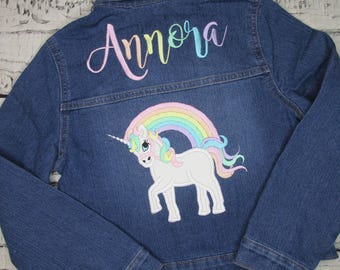 Personalized Jean Jacket for Girls with Unicorn and Rainbow - Denim Jacket with Name - Toddler Girls - Baby Jean Jacket - Embroidered Jacket